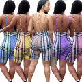 Newest Fashion Sexy Jumpsuit Fr Ladies Bodycon Stretchy Onesie Shorts Sexy Rompers Adult Plaid Jumpsuits for Women